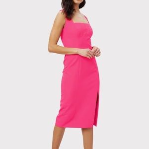 NWT MILLY Rita Square Neck Midi Dress Fuchsia 0